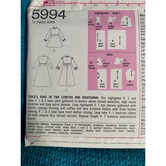 Simplicity sewing pattern 5995 kids nightgown and robe - Picture 4 of 5